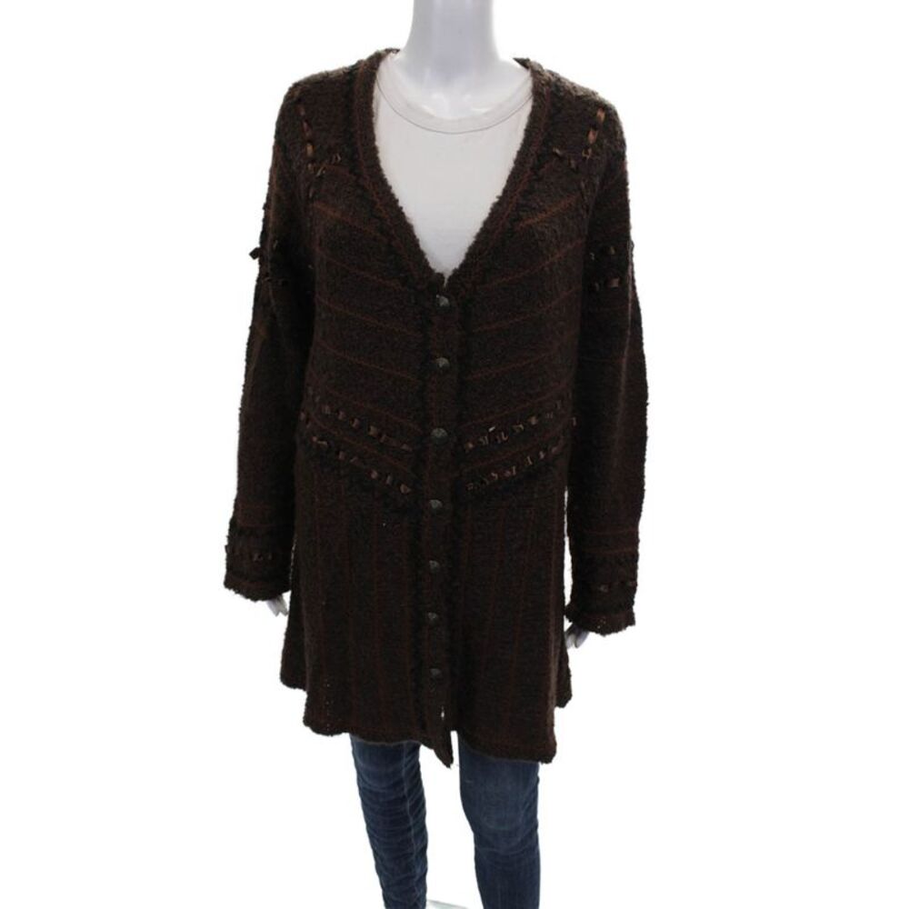 Covelo Women Cardigan Striped V-Neck Acrylic Long Sleeve Brown Size XL